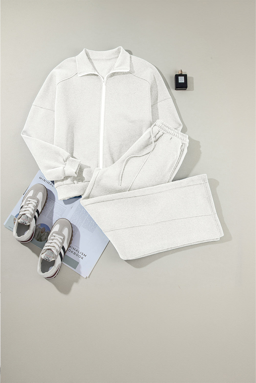 Solid Zip-Up Jacket and Drawstring Pants Set
