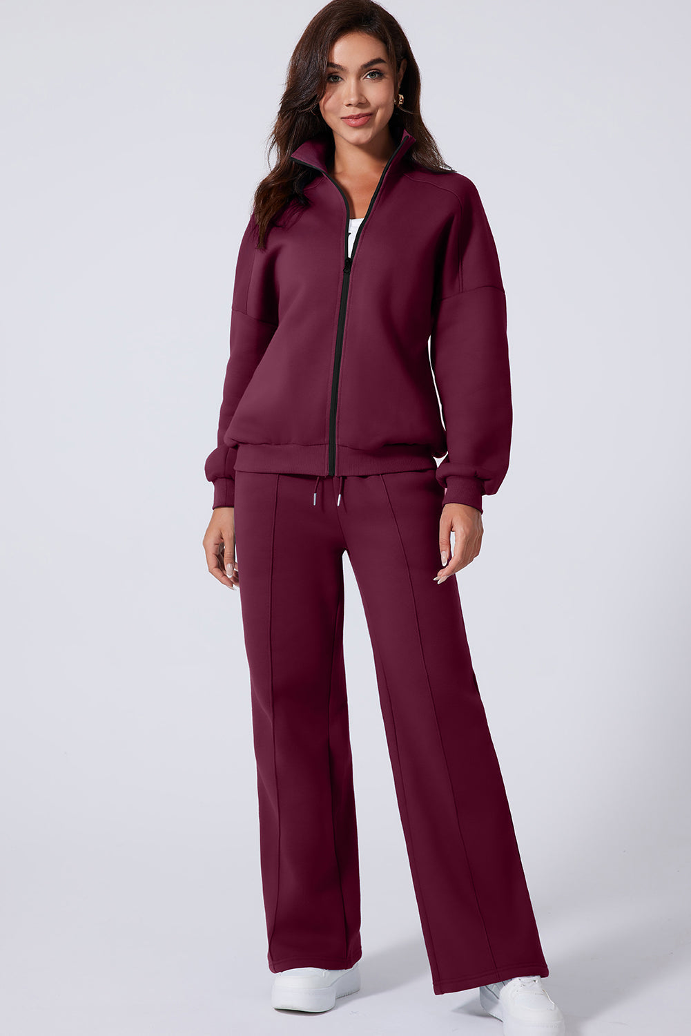 Solid Zip-Up Jacket and Drawstring Pants Set