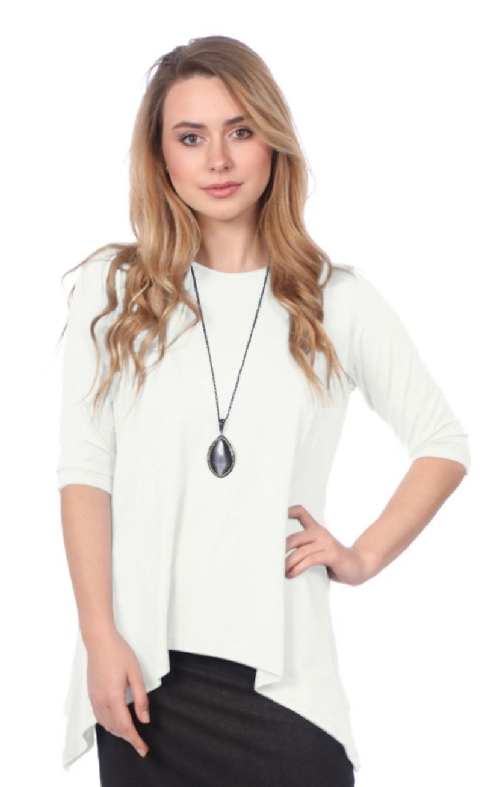 Modest Handkerchief Tunic Top - 3/4 Sleeve Comfort Flow Design