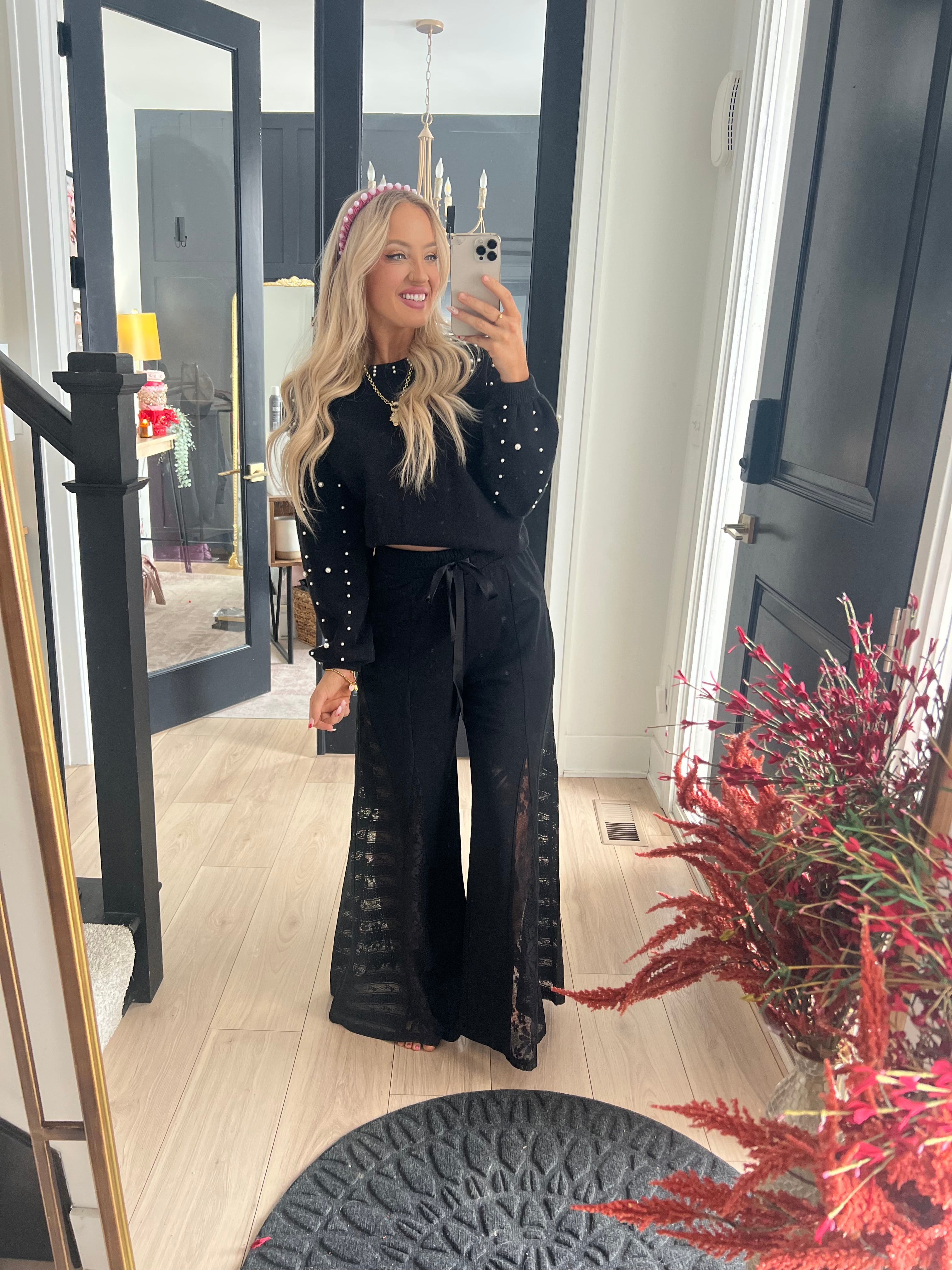 Wide Leg Black Lace Pants