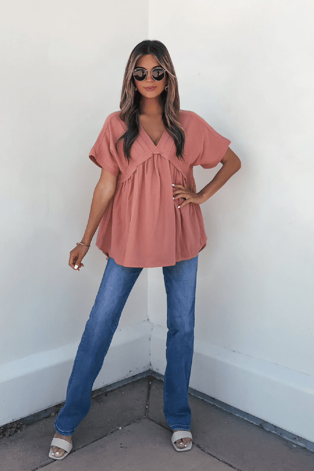 Addison Coral Pleated Tunic Top - FINAL SALE