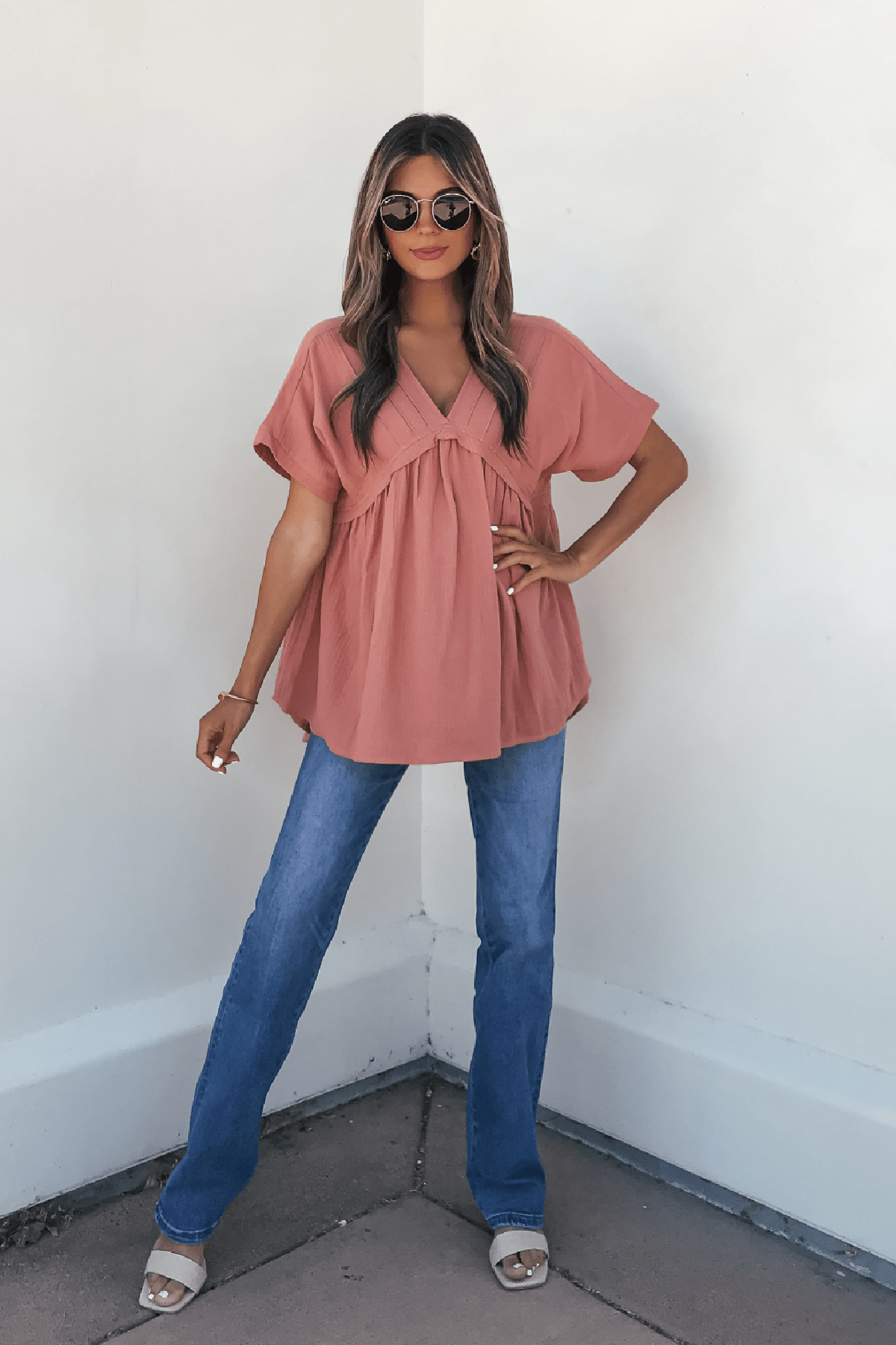 Addison Coral Pleated Tunic Top - FINAL SALE