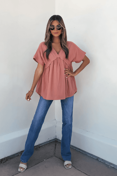 Addison Coral Pleated Tunic Top - FINAL SALE