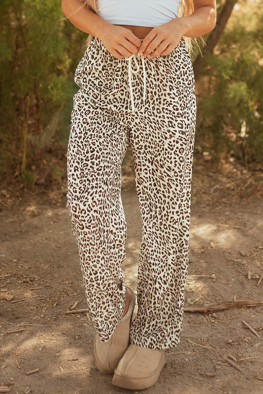 Mabel Leopard Drawstring Elastic Waistband Loose Pants